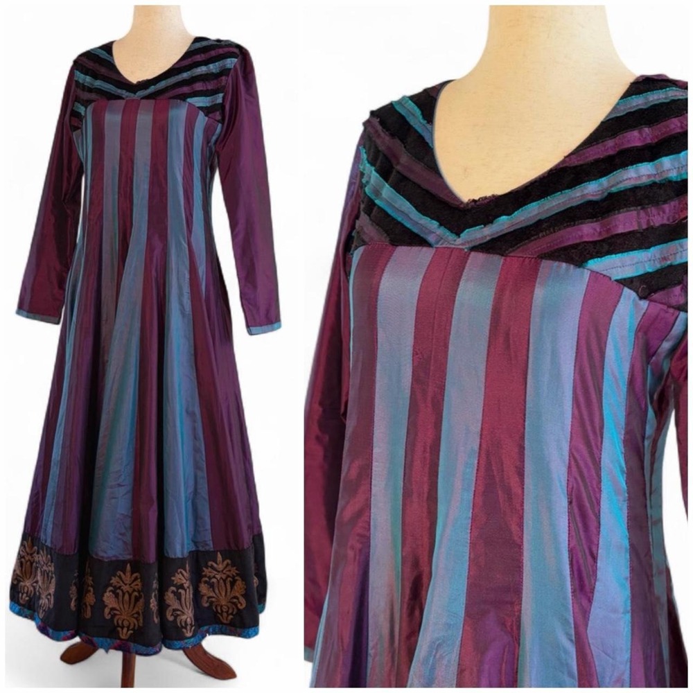 Vintage Patchwork Striped Boho Maxi Dress